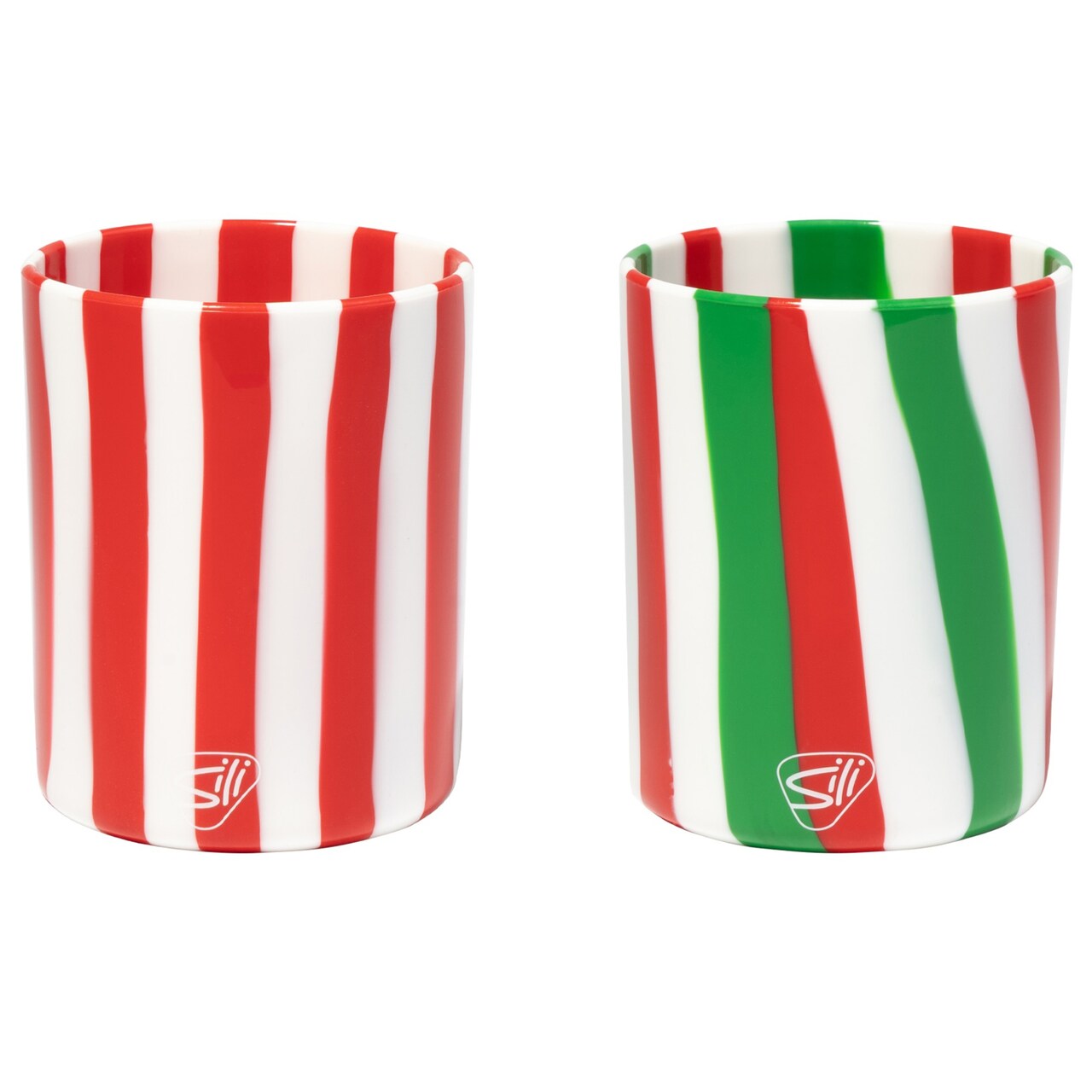 Silipint: Silicone 12oz Rocks Glasses: 2 Pack - Peppermint & Poinsettia